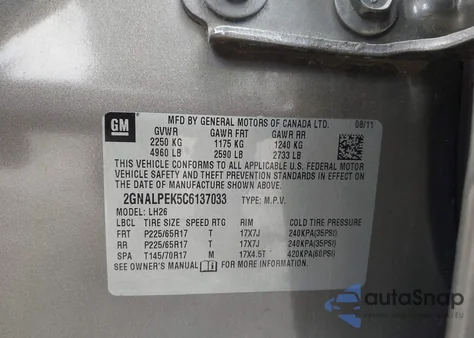 2012 Chevrolet Equinox 2Lt z USA, uszkodzony, nr VIN 2GNALPEK5C6137033